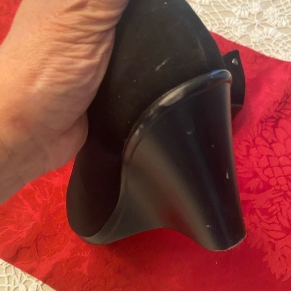 Dana Buchman Pira Black Wedge Heel. 6M. Open toe women shoe. Textile/ leather - Picture 7 of 7